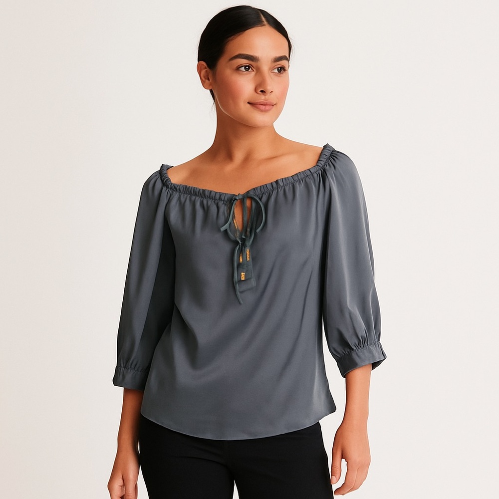 JUICY COUTURE Grey Silk Top Blouse sz 6‎